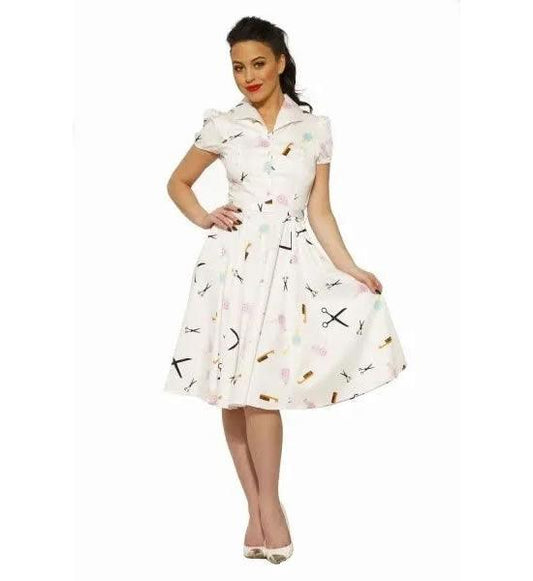 White Peggy Beauty Salon Swing Dress - A Walk Thru Time Vintage